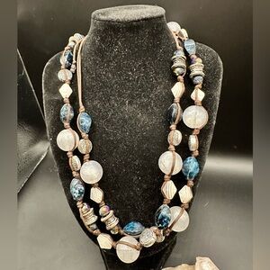Premier Jewelry Necklace, pearlescent, white and blue stones w/silver accents